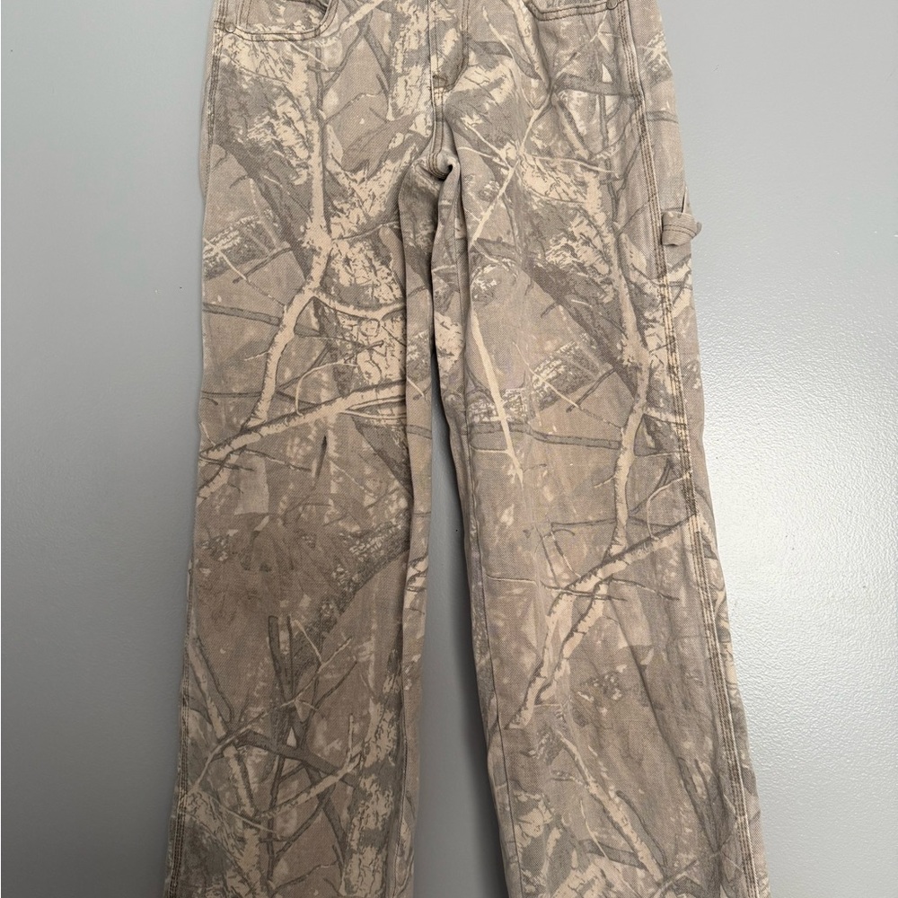 Straight Leg Camouflage Print Pants in Taupe